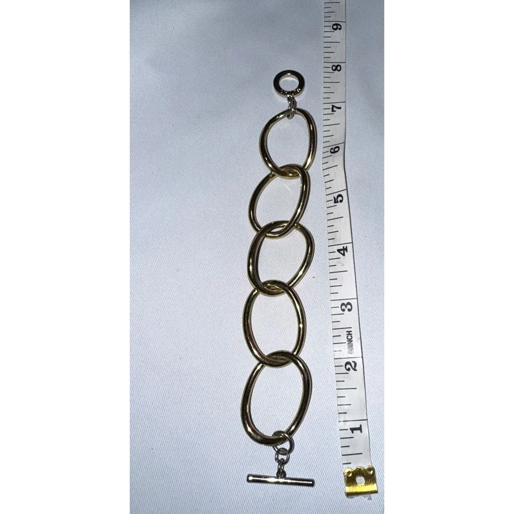 Chaps Gold Tone Chunky Oval Link Toggle Bracelet Large Chain Statement Jewelry‎